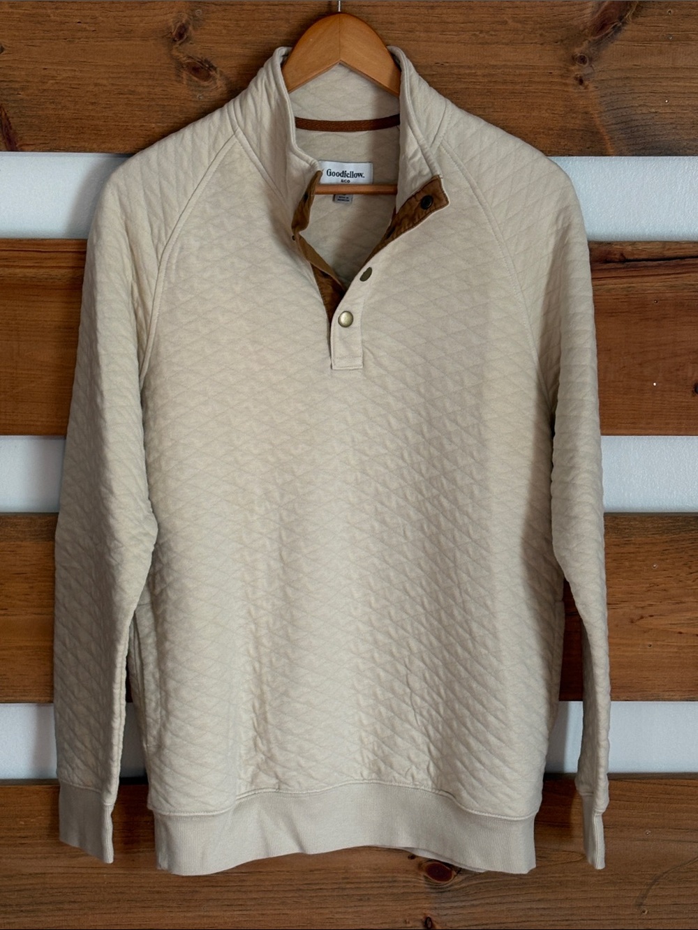 Goodfellow & Co Quilted Long Sleeve 1/4 Zip Beige Pullover Pockets Men's Size S